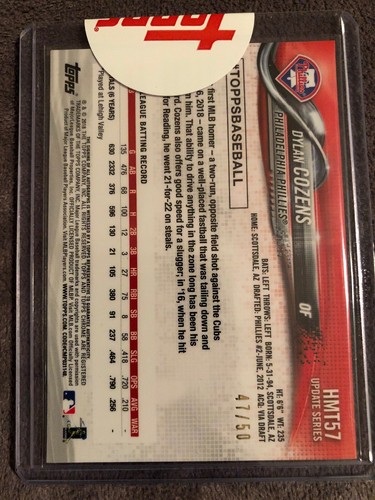 2018 Topps Chrome Update Series Dylan Cozens Phillies Gold Rookie Auto Ref 47/50 - Picture 2 of 2