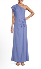 Adrianna Papell Twill One Shoulder Flutter Short Sleeve Faux Wrap Dress Size 4