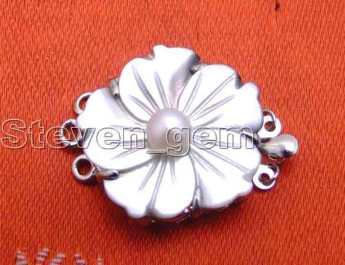 25mm Flower Shell with Pink Pearl 3 Strands Clasp Accessories for Jewelry Making - Picture 6 of 10