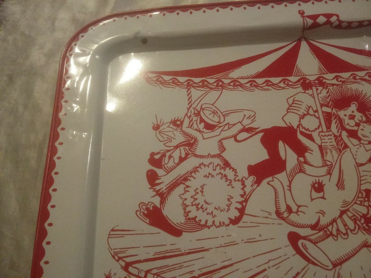 RARE VINTAGE 1960s LAVADA KIDS METAL TV TRAY RED/WHITE CAROUSEL