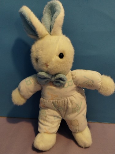 Carters Plush Bunny Rabbit White w/pj's & Blue Bow Tie Soft Toy Lovey ...