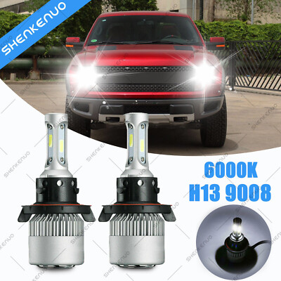 For Ford F-150 F-250 F-350 2pcs H13 9008 LED Headlight Bulbs High/Low Beam 6000K