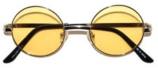 ROUND WOMEN's SUNGLASSES YELLOW LENS HIPPIE HIPSTER RETRO METAL FRAME 43 MM