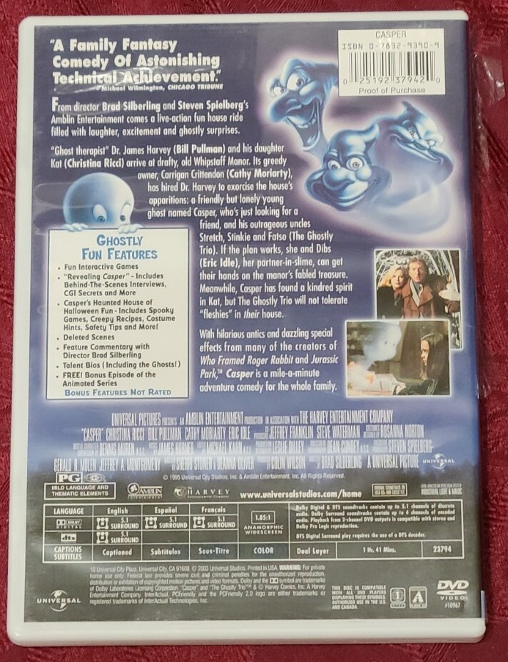 Casper 1995 DVD (2003) USED Very Good Condition Bill Pullman