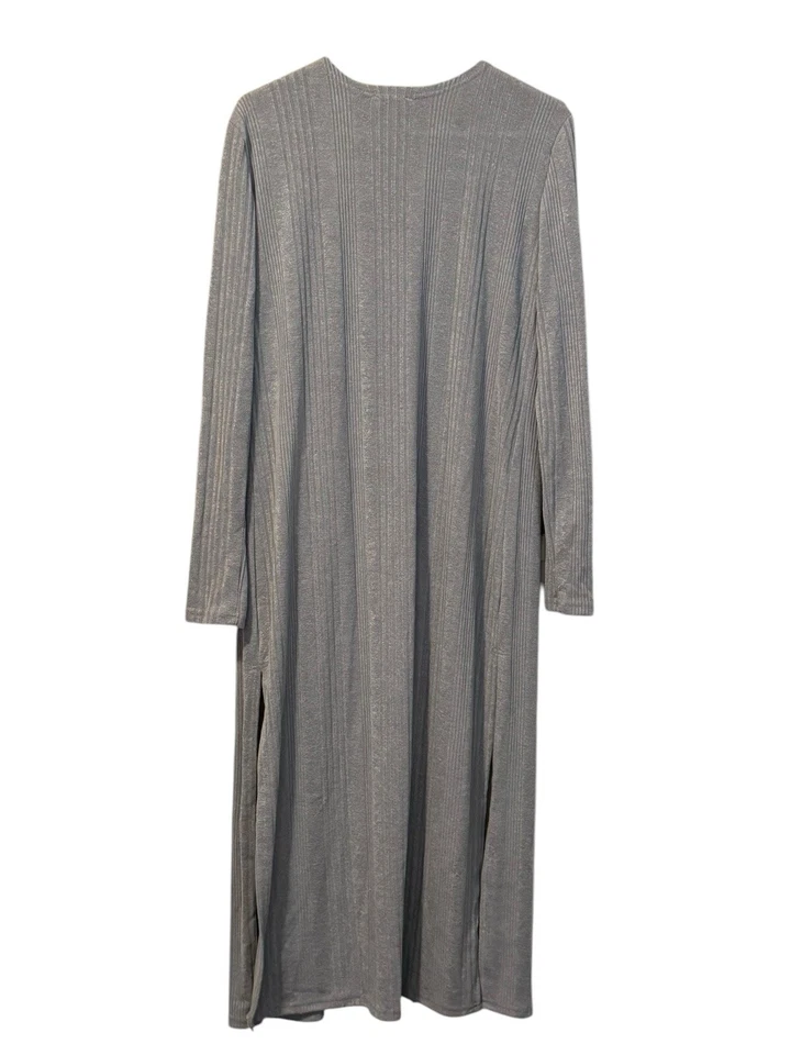Cárdigan UMGEE Plumero Aberturas Laterales Color Gris Acanalado Boho Hippie Mediano Foto 2 de 4