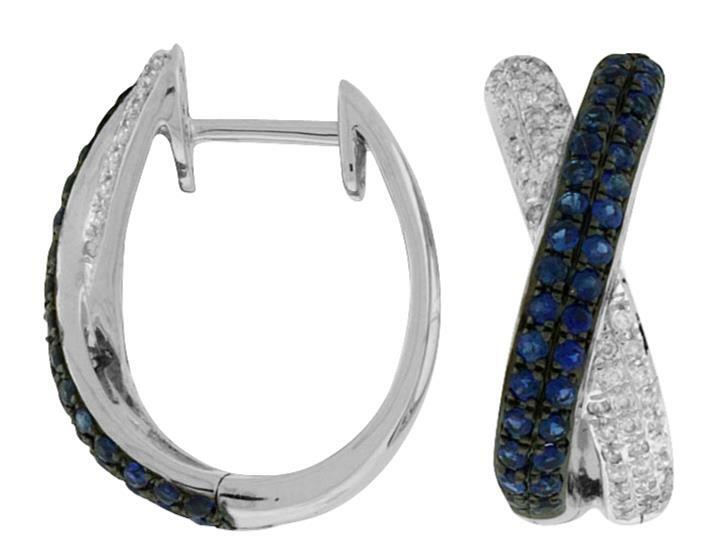 ORECCHINI PENDENTI 1 05 CT DIAMANTI E ZAFFIRO AAA ORO BIANCO 14KT MULTI FILA X AMORE