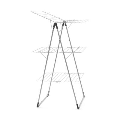 Portable Clothes Drying Rack Tower Adjustable Wings Collapsible Metallic Gray