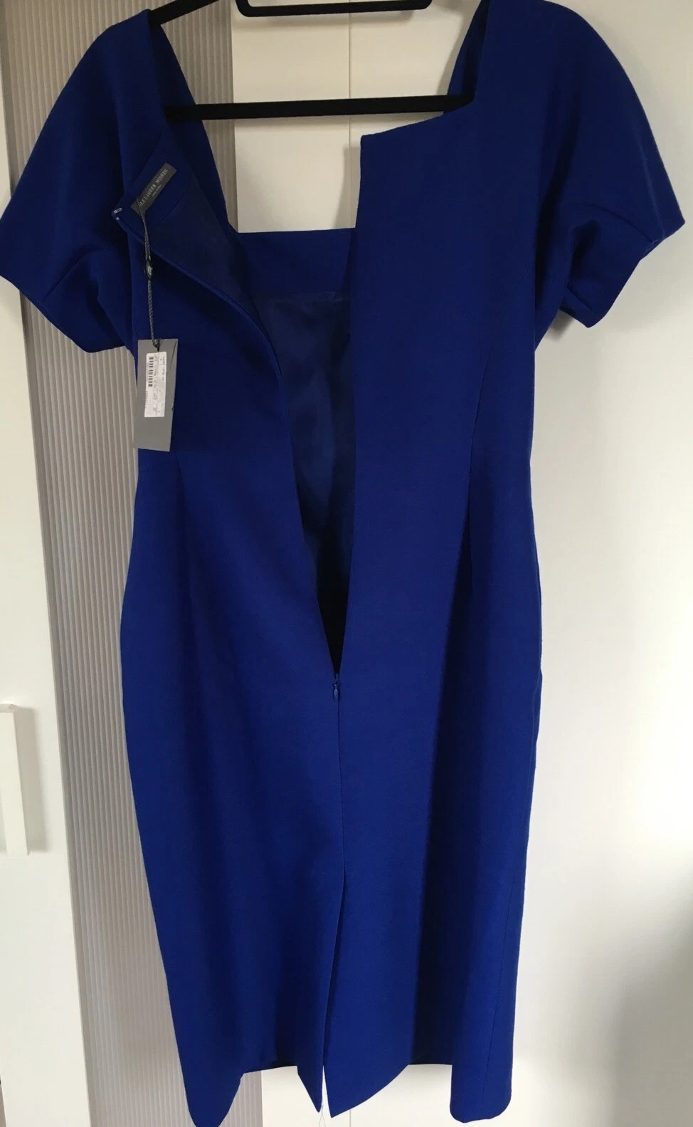 Abito al ginocchio blu lana Alexander McQueen nuovo con etichette originale taglia 42 US 6 8