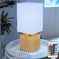 Tischlampe Tischleuchte Nachttischlampe Dimmbar Fernbedienung Holz Led H 30Cm