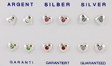 Sterling Hearts w/ Crystal Stud Earrings 6 X 6 mm w/ Earnuts Pick From 6 Colors