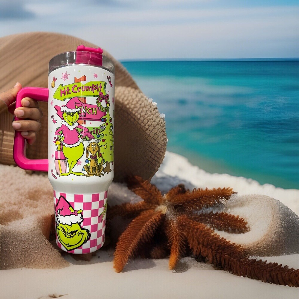 40oz Pink Stainless Steel Tumbler with Straw - Premium Full Color Design