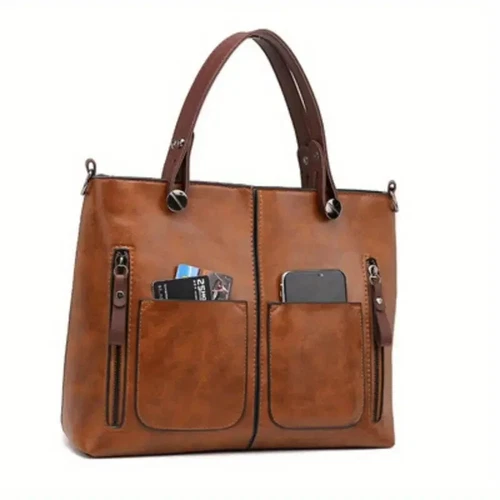 Bolso de mano grande de cuero de lujo para mujer Bolso cruzado de hombro para dama en marrón - Imagen 5 de 16