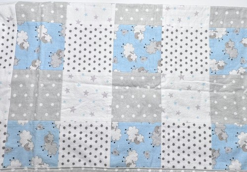 Baby Quilt Lambs Sheep Block Print Gray Polka Dot Crib Blanket 34” x43 1/2” - Picture 3 of 8