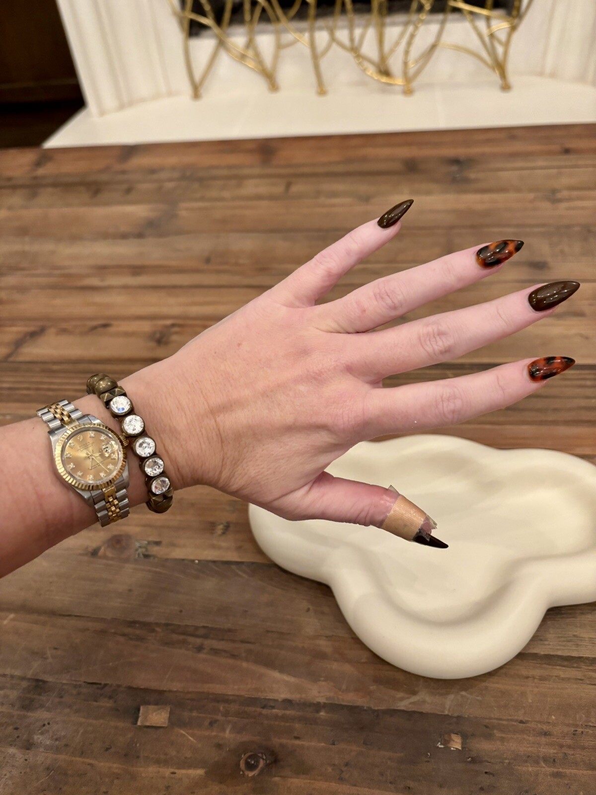 HEET Bracelet Clear Swarovski Crystals, Brass, and Brown Leather Bracelet - Rare