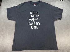 Black Faded Keep Calm and Carry One Firearm Fully Automatic machine gun Shirt XL