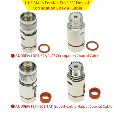 4pcs PL259 UHF Male Female Connector For 1/2'' Helical Corrugation Coaxial Cable