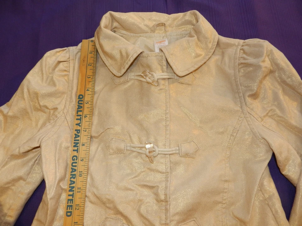 Chaqueta Niñas GYMBOREE Grande 10 12 Dorado Brillante Palanca Abrigo (tt29) Foto 2 de 4