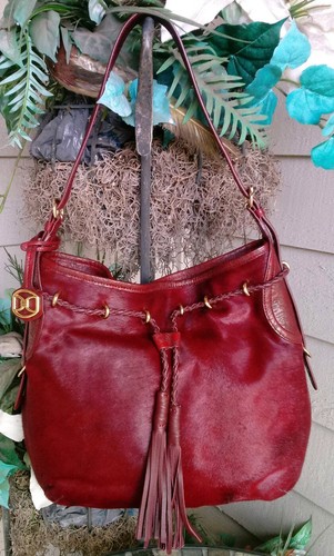 NWT DKNY A Bit Fancy Haircalf Rioja Red Hobo Shoulder Drawstring Tassel $398