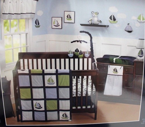Set lenzuola culla barca a vela patchwork 7 pezzi Nautica Baby Zachary piumone - Foto 2 di 5