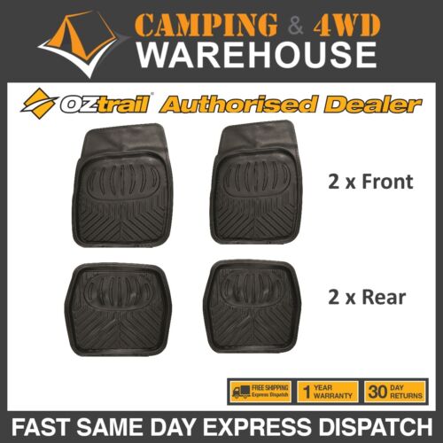 OZTRAIL DEEP DISH CAR FLOOR MATS SET OF 4 - 4WD BEACH SAND MUD RUBBER MATS Black