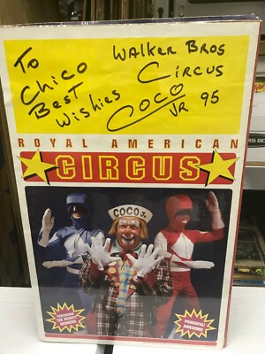 VINTAGE ROYAL AMERICAN CIRCUS POSTER 14''X 22'' AUTOGRAPHED BY COCO, JR.