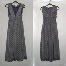 Max Studio Maxi Dress Medium Blue Pink Print Smocked V Neck Long Boho Prairie