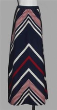 VTG Red White Navy Blue Chevron Stripes Long A-Line Knit Wool Blend Skirt Wms S