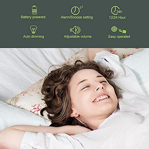 Digital Alarm Clock Battery Powered Only, LED Travel Alarm Clock with - Bild 3 von 5