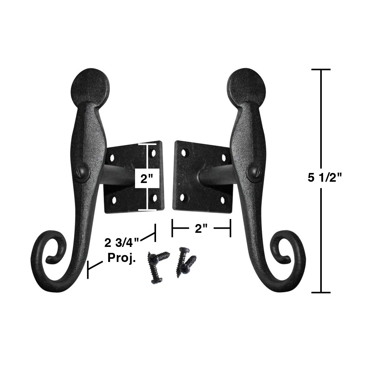 Black Shutter Dog Rat Tail Hand Forged Iron Rustproof Finish