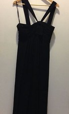 women's long BCBG, evening sleeveless black dress w/asymmetrical straps size M