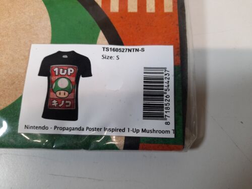 Super Mario Propaganda 1-Up Pilz T-Shirt schwarz Größe S neu kostenloser UK-Versand - Bild 2 von 4