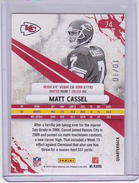 2010 Rookies and Stars Longevity Emerald #74 Matt Cassel 10/10! | eBay