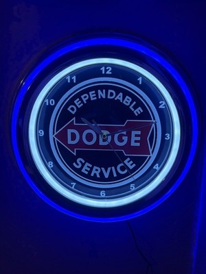 Dodge Service Motors Auto Garage Man Cave Store Neon Style Retro LED Clock Sign