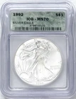 1992 SILVER EAGLE ICG MS70 GREEN LABEL
