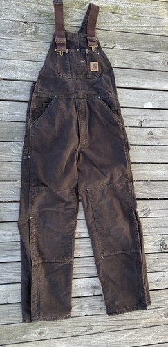 Carhartt Double Knee Insulated Adjustable Bib Overall Dark Brown R27 DKB 32x32 - Picture 11 of 22