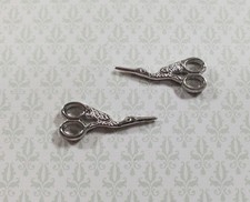 Tijeras de coser para pájaros para casa de muñecas x2 pares de metal plateado de lujo escala 1:12