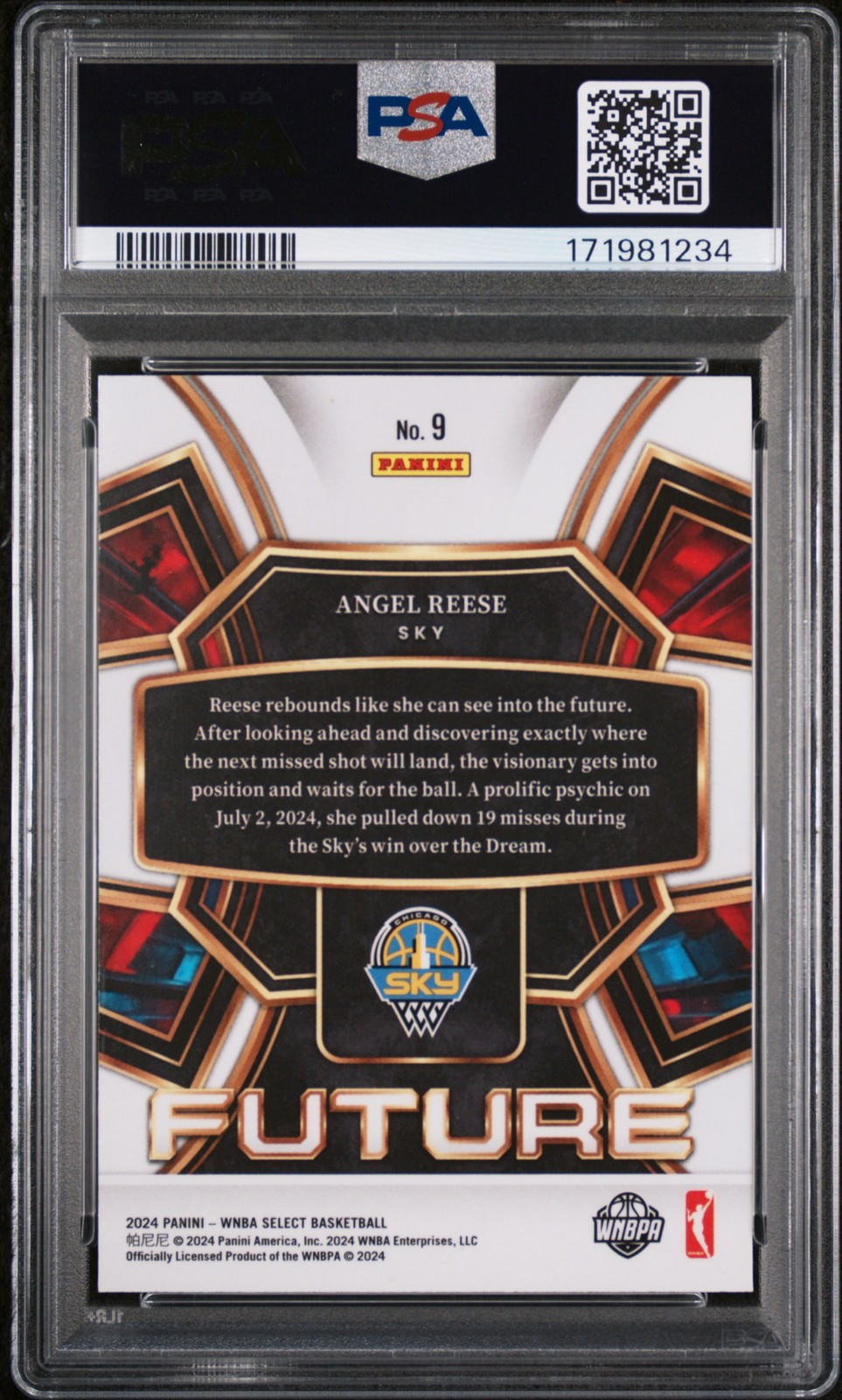 2024 PANINI SELECT WNBA SELECT FUTURE #9 ANGEL REESE ROOKIE RC PSA 10 view 2