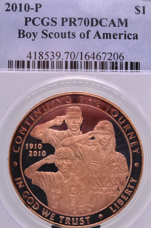 PCGS PR-70 DCAM TONED! 2010-P BOY SCOUTS OF AMERICA DOLLAR - Image 2 of 3