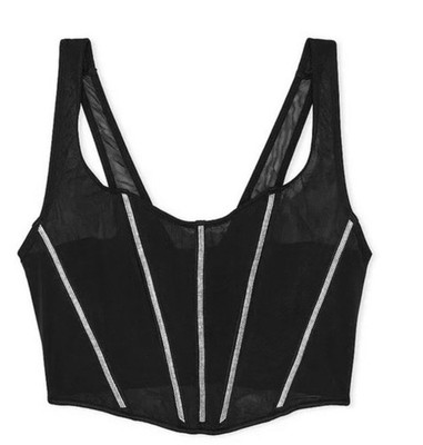 $85 NEW Victoria's Secret Corset Bra Top VerySexy Black Shine Bling Large N6047L