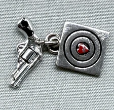 Vintage Sterling Silver Revolver Charm Shooting Target Heart Pistol Gun JMF