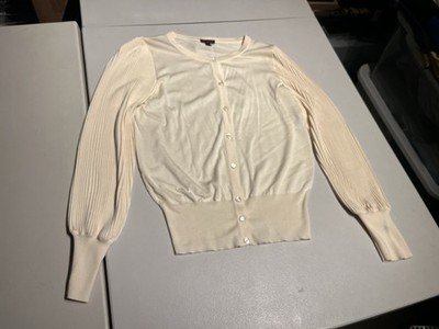 Escada Sweater Women s 42 Beige Cream Button Cardigan Dress Casual Silk Cotton