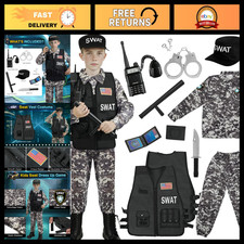 Kids SWAT Costume, Police Officer Outfit for Boys with Tactical Vest, Fun Dress-
