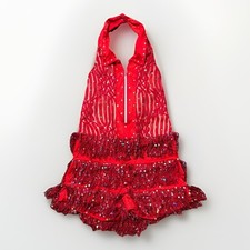 Girls Figure Ice Skating Competition Dress Red Sparkle Dazzle Fringe