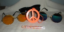 Hippie Costume Kit Peace Sign Necklace 3 Hippie Sunglasses Bubbles