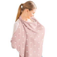 Muslin Nursing Cover for Baby Breastfeeding w/ Rigid Hoop-Breathable 100 Cotton