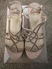 Fergalicious by Fergie Beige Rhinestone Strappy Ankle Strap Wedge Sandals 7M — photo 1