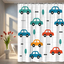Colorful Car Pattern Shower Curtain for Kids Bathroom Decor