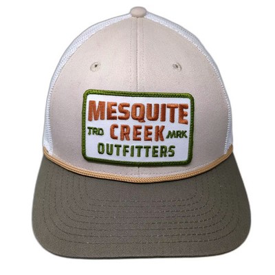 The Game Trucker Hat Beige White Mesquite Creek Outfitters Snapback OS Rope Hat