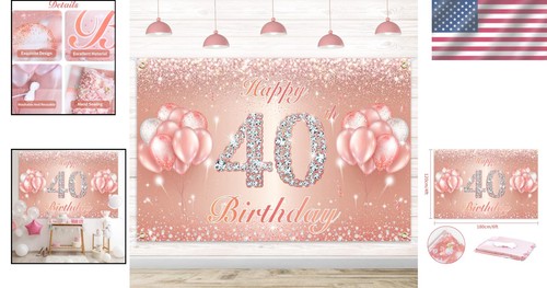 Stunning 40th Birthday Banner Backdrop - 4 x 6 ft Rose Gold for Milestone Events - Picture 2 of 9