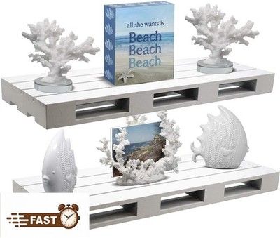 Rustic Floating Pallet Shelves, Set of 2, Wall-Mount Storage, Gray